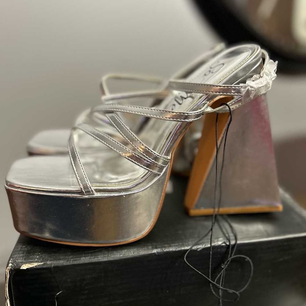 Silver platform heels